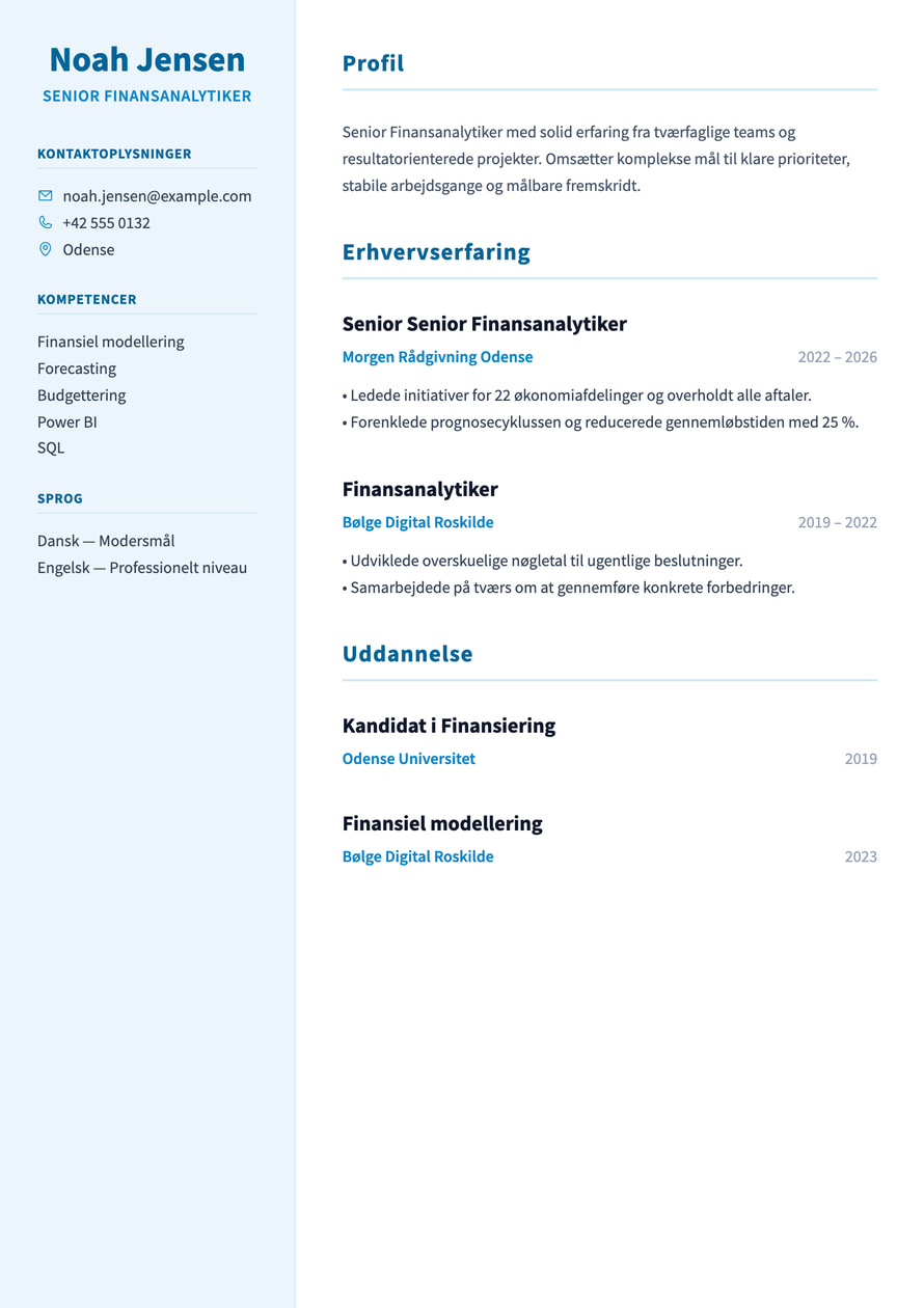 Finance Sidebar resume preview