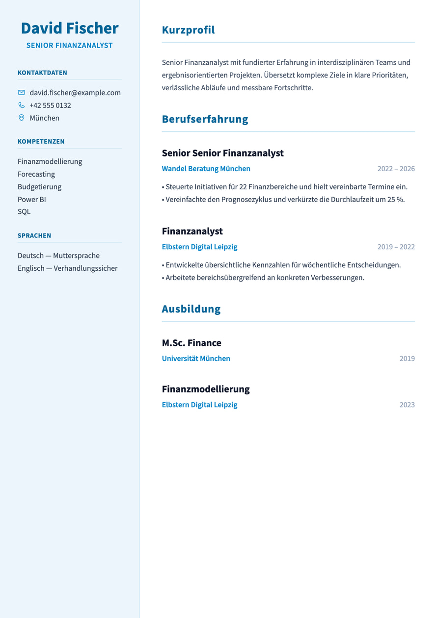 Finance Sidebar resume preview