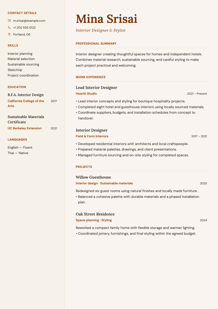 Artisan Lifestyle resume preview