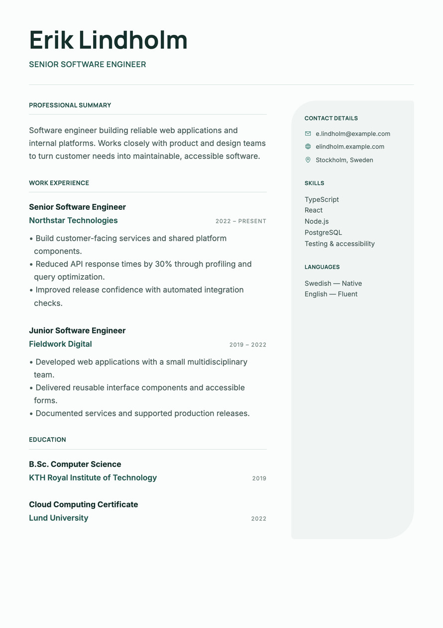 Nordic Right Rail resume preview