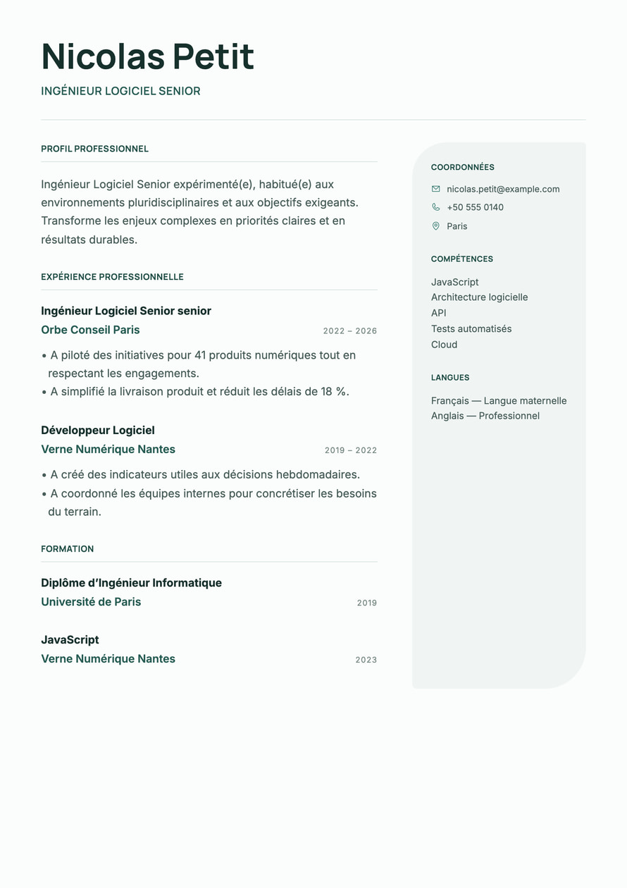 Nordic Right Rail resume preview