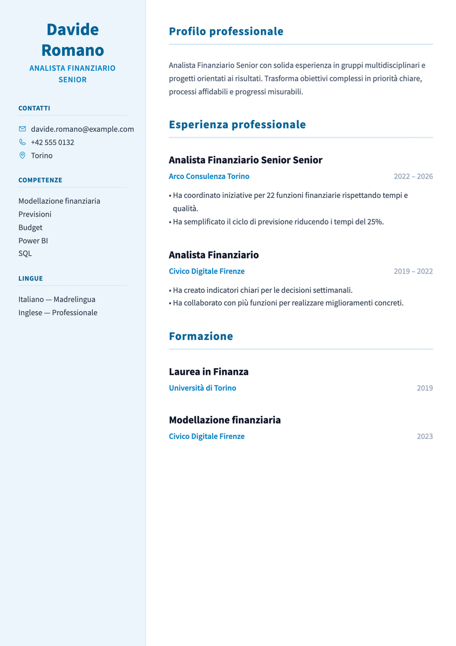 Finance Sidebar resume preview