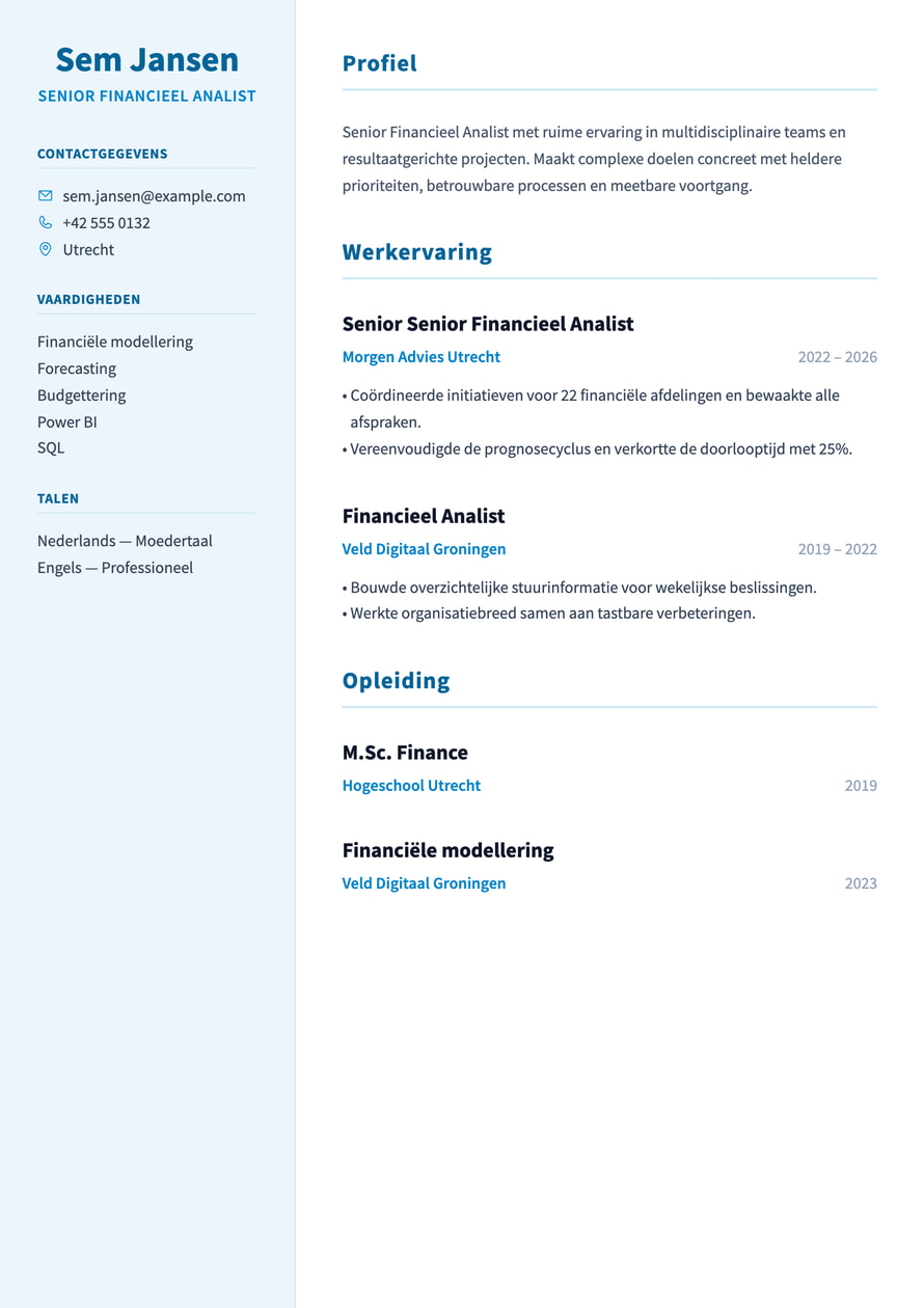 Finance Sidebar resume preview