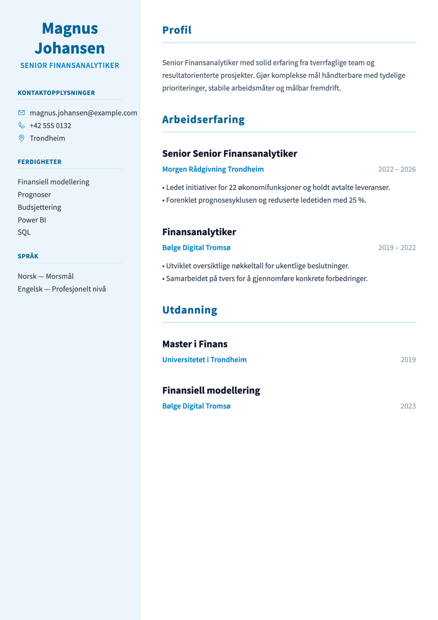Finance Sidebar resume preview