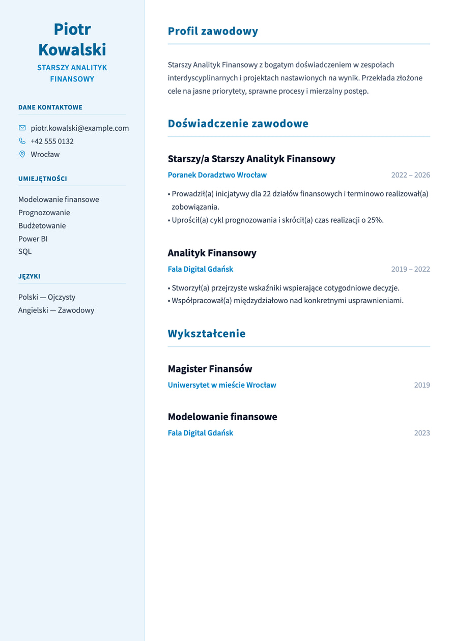 Finance Sidebar resume preview